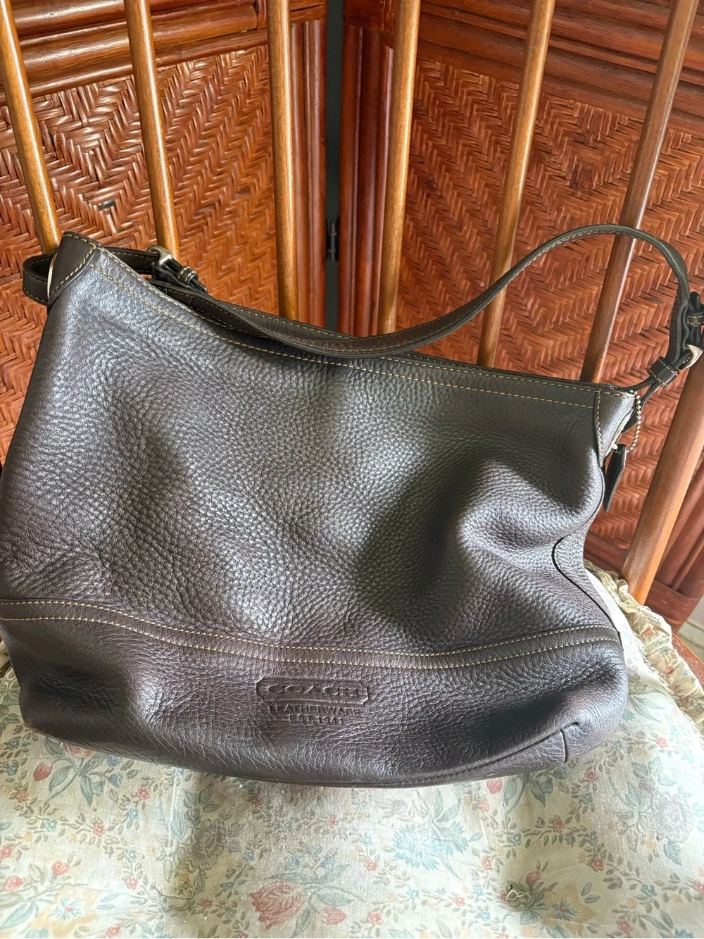 Coach Dark Brown Pebbled Leather Hobo Shoulder Bag